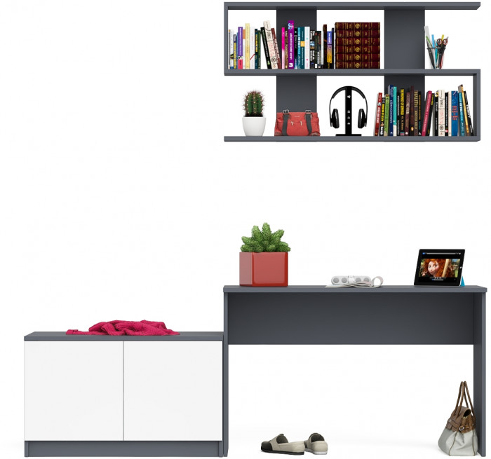 Мори Стол письменный МСП1200.1 + Тумба МА900.1 + Полка 1200, цвет графит/белый, ШхГхВ 210,8х50,4х209,6 см., универсальная сборка