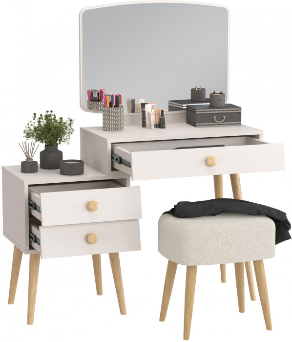 Афина Спальня 4-25901М1к.с. Трюмо + Банкетка 6-5135ТКШбеж Полли, кашемир серый/ткань бежевая