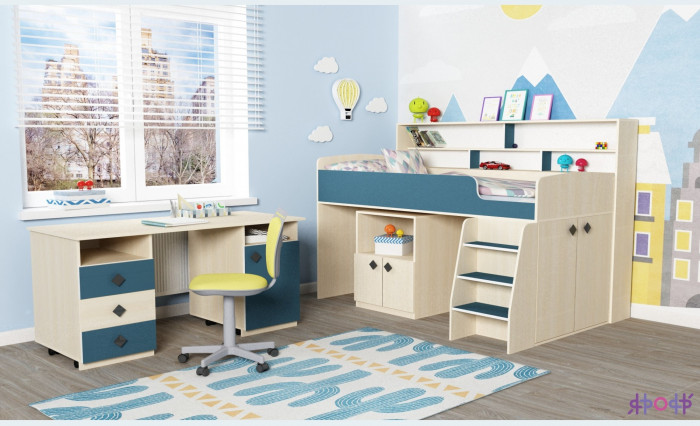 Кровать-чердак Малыш 5 (Дуб молочный/Венге)