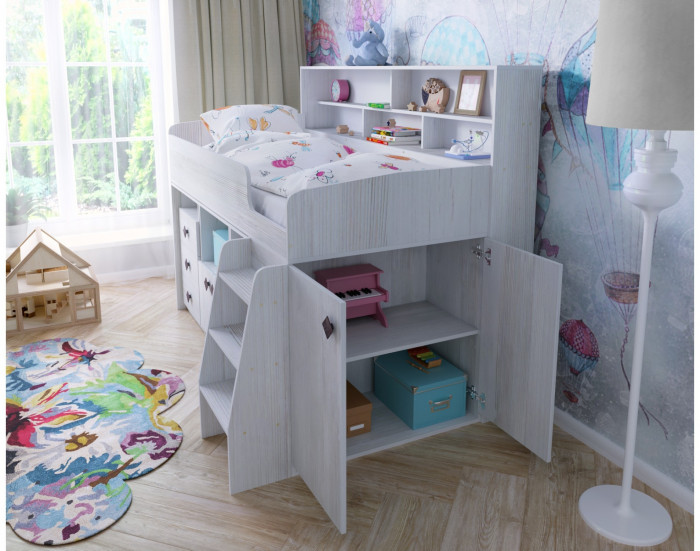 Кровать-чердак Малыш 5 (Дуб молочный/Венге)