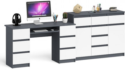 Мори Стол компьютерный МС-2 + Комод МК1200.4, цвет графит/белый, ШхГхВ 255,8х50х94 см., универсальная сборка