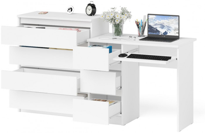 Мори Стол компьютерный МС-6 левый + Комод МК800.4, цвет белый, ШхГхВ 170,4х50х94 см., выдвижные ящики слева, НЕ универсальная сборка