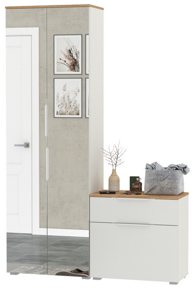 Октава Прихожая 09, цвет белый шагрень/дуб крафт золотой/фасады МДФ белый шагрень, ШхГхВ 129,3х35,4х197,6 см., универсальная сборка