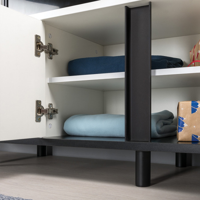 Валенсия Спальня № 12, цвет ЛДСП белый шагрень/чёрный/МДФ белый шагрень/ткань велутто 19, ортопед есть, сп. м. 1600х2000 мм., б/м