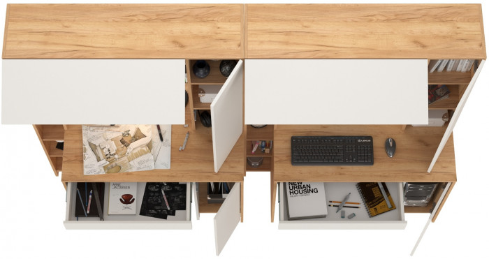 Стол компьютерный Комфорт 12.71 + Стол компьютерный Комфорт 12.71, цвет дуб золотой/белый, ШхГхВ 233,4х60,2х165,4 см., НЕ универсальная сборка