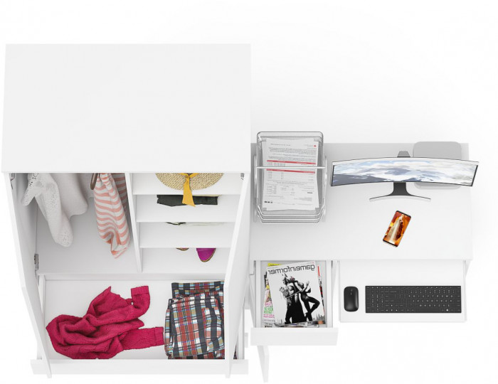 Мори компьютерный стол МС-1 левый + Шкаф МШ900.1, белый