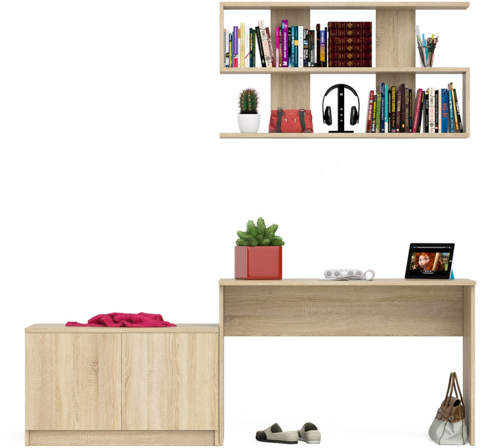 Мори Стол письменный МСП1200.1 + Тумба МА900.1 + Полка 1200, цвет дуб сонома, ШхГхВ 210,8х50,4х209,6 см., универсальная сборка