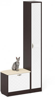 Прихожая П-6 Компоновка № 19, цвет дуб сонома/фасады МДФ белое дерево фрезеровка ромб, ШхГхВ 90х35х210 см., универсальная сборка