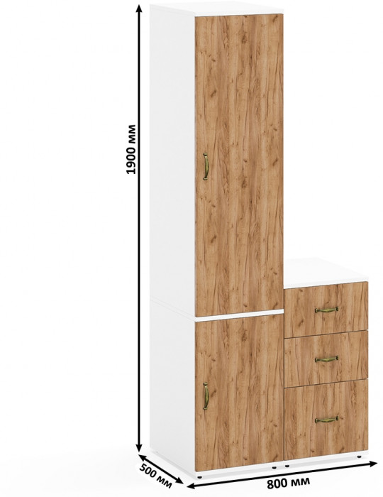 Лидер-8 Пенал МД 23Б + Тумба МД 3.16, цвет белый шагрень/крафт золото, ШхГхВ 80х50х190 см., универсальная сборка