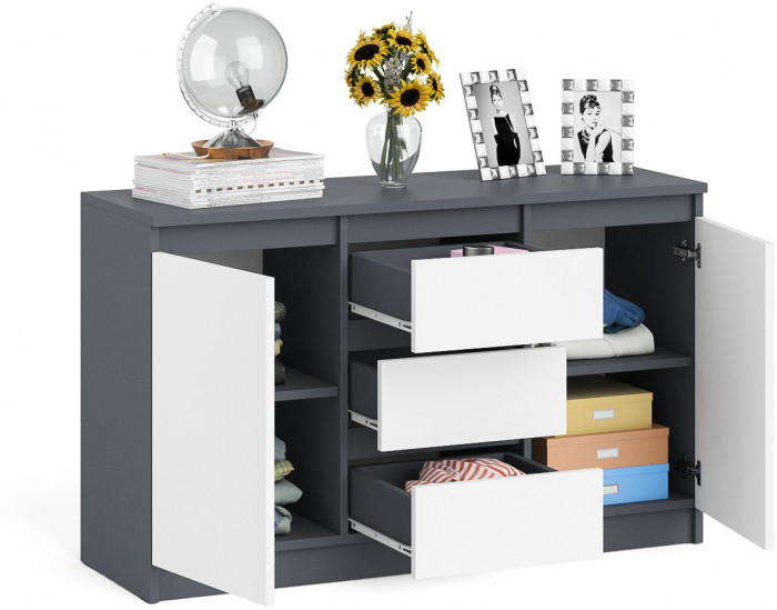 Мори Комод МК1200.3, цвет графит/белый, ШхГхВ 120,4х41х73 см.