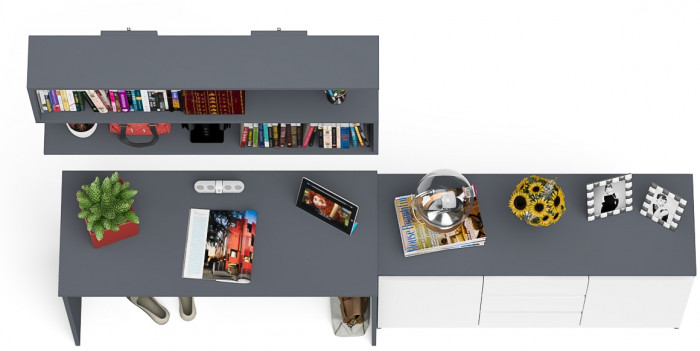 Мори Стол письменный МСП1200.1 + Комод МК1200.3 + Полка 1200, цвет графит/белый, ШхГхВ 240,8х50х209,6 см., универсальная сборка