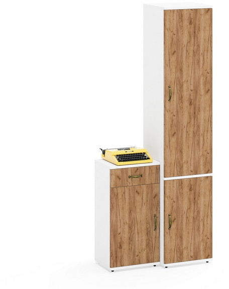 Лидер-8 Пенал МД 22Б + Тумба МД 3.15, белый шагрень/крафт золото