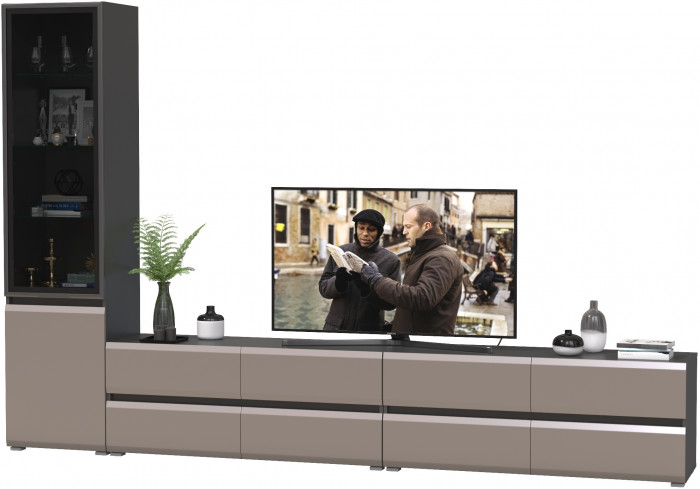 Сидней Комплектация № 129, цвет корпус: антрацит/фасады: МДФ веллюто капучино, ШхГхВ 309,8х41,3х205,2 см., универсальня сборка