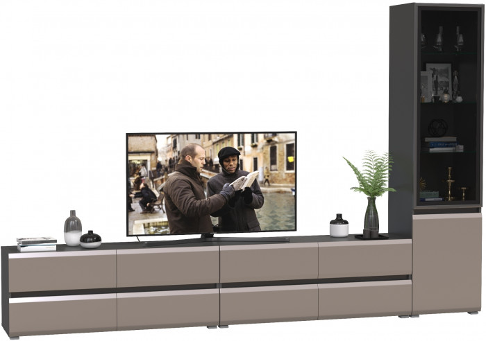 Сидней Комплектация № 129, цвет корпус: антрацит/фасады: МДФ веллюто капучино, ШхГхВ 309,8х41,3х205,2 см., универсальня сборка