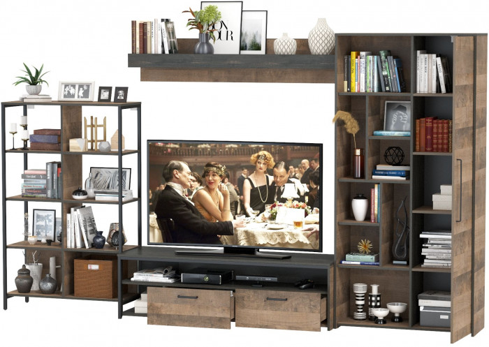 Трувор Гостиная 071, цвет дуб гранж песочный/интра, ШхГхВ 332,8х45,4х210 см., универсальная сборка