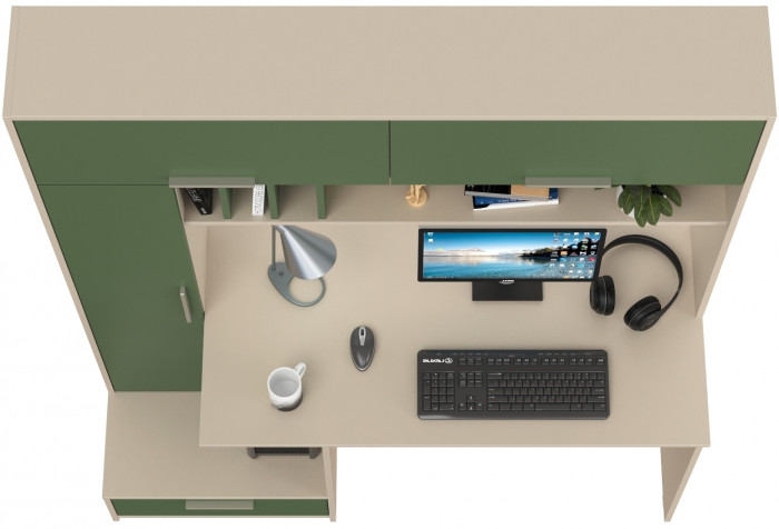 Лайт Стол письменный 03.243Н, цвет сатин/дымчатый зелёный, ШхГхВ 150,2х57,3х179,9 см., НЕ универсальная сборка