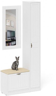 Прихожая П-6 Компоновка № 20, цвет белая шагрень/фасады МДФ белое дерево фрезеровка прованс, ШхГхВ 90х35х210 см., универсальная сборка