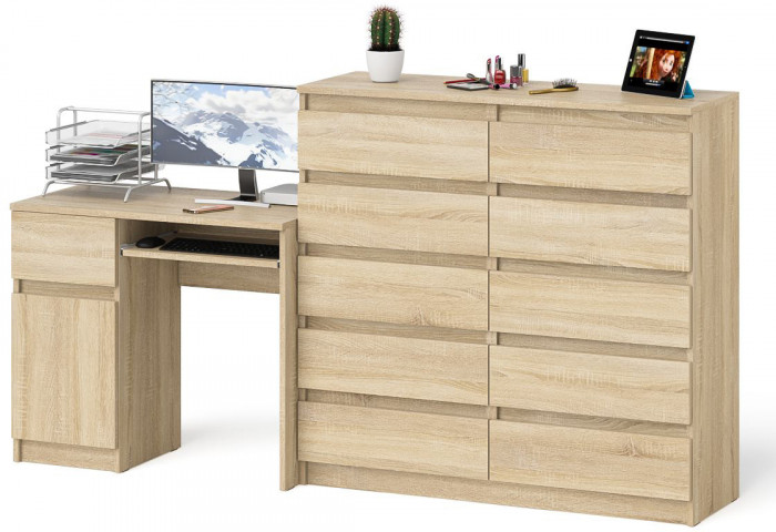 Мори компьютерный стол МС-1 левый + Комод МК1200.10, дуб сонома