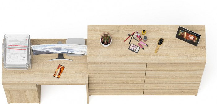 Мори компьютерный стол МС-1 левый + Комод МК1200.10, дуб сонома