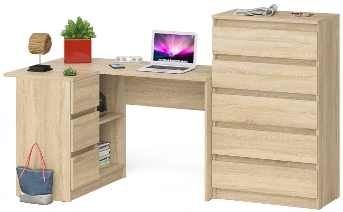 Мори компьютерный стол МС-16 левый + Комод МК700.5, дуб сонома