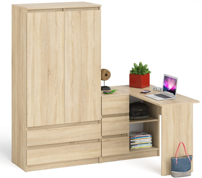 Мори компьютерный стол МС-16 левый + Шкаф МШ900.1, дуб сонома