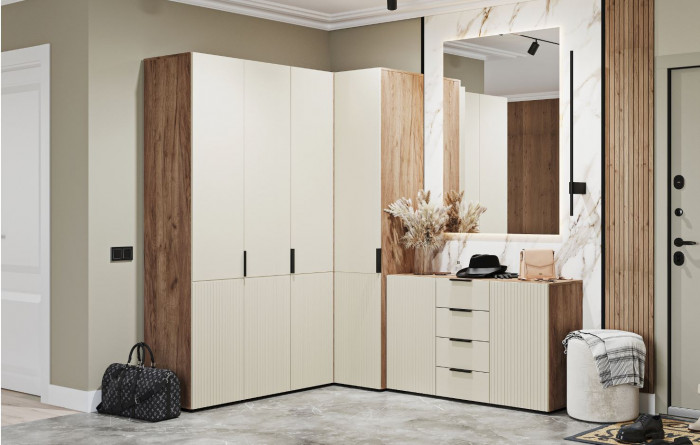 СОНАТА ПР 01 Прихожая (1000х2100х400) Фасад МДФ МОНО КЕРАМИКА/Корпус ДУБ КРАФТ ТАБАЧНЫЙ