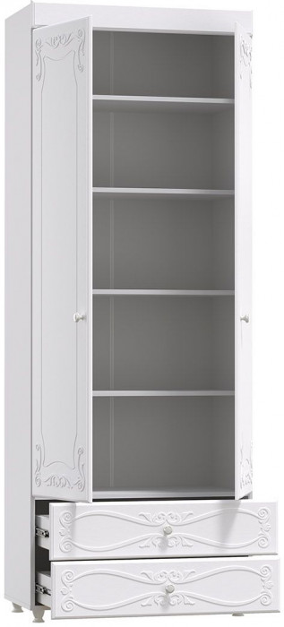 Шкаф 2-х дверный с ящиками (гл.410) Италия ИТ-44 белое дерево