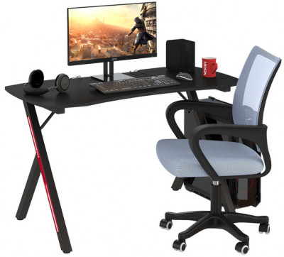 Игровой стол Мебель--24 GT-2310 + кресло компьютерное 103 серое, цвет чёрный, ШхГхВ 120х60х73 + 59х56х83-94 см.