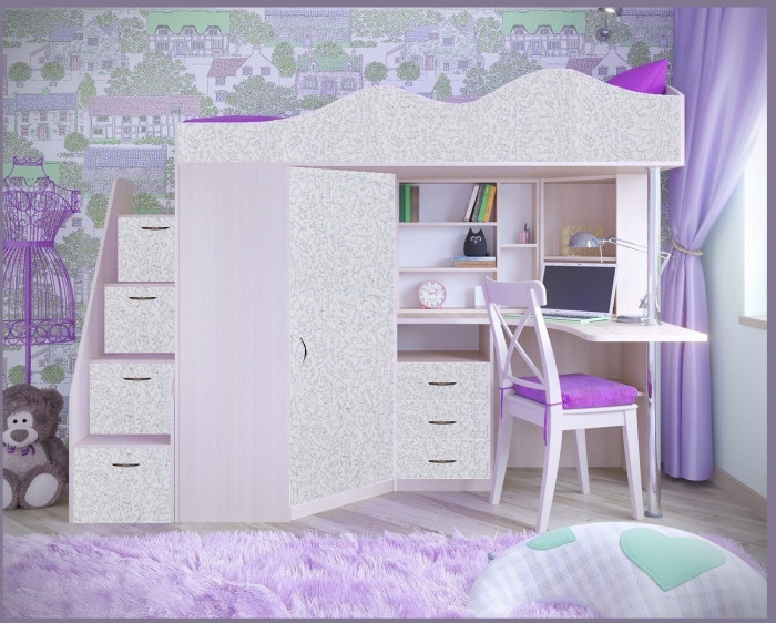 Кровать-чердак Пионер 1 (Белое дерево/Оранжевый)