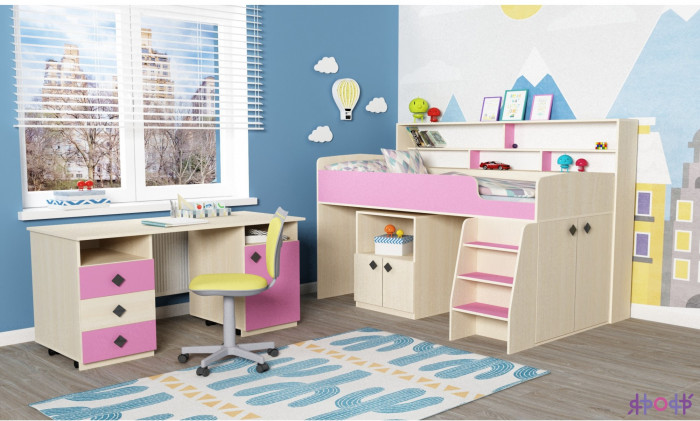 Кровать-чердак Малыш 5 (Дуб молочный/Дуб молочный)