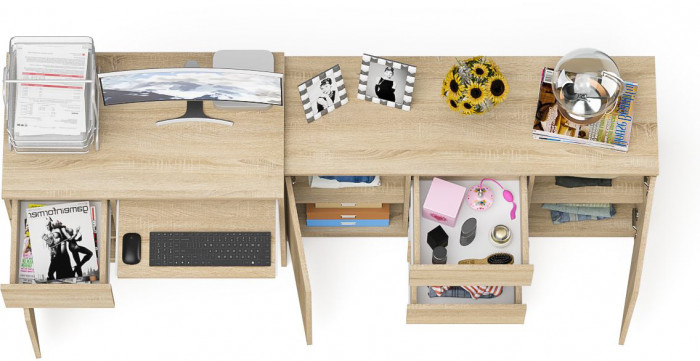 Мори Стол компьютерный МС-1 левый + Комод МК1200.3, цвет дуб сонома, ШхГхВ 210,4х50х76,6 см., выдвижной ящик слева, НЕ универсальная сборка