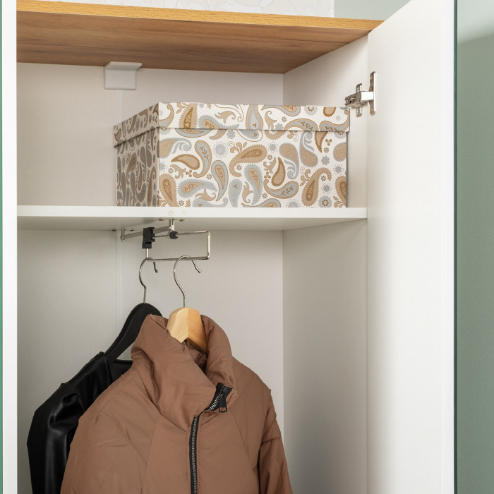 Октава Прихожая 10, цвет белый шагрень/дуб крафт золотой/фасады МДФ белый шагрень, ШхГхВ 129,3х35,4х197,6 см., универсальная сборка