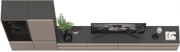 Сидней Комплектация № 131, цвет корпус: антрацит/фасады: МДФ веллюто капучино, ШхГхВ 359,8х41,3х205,2 см., универсальня сборка