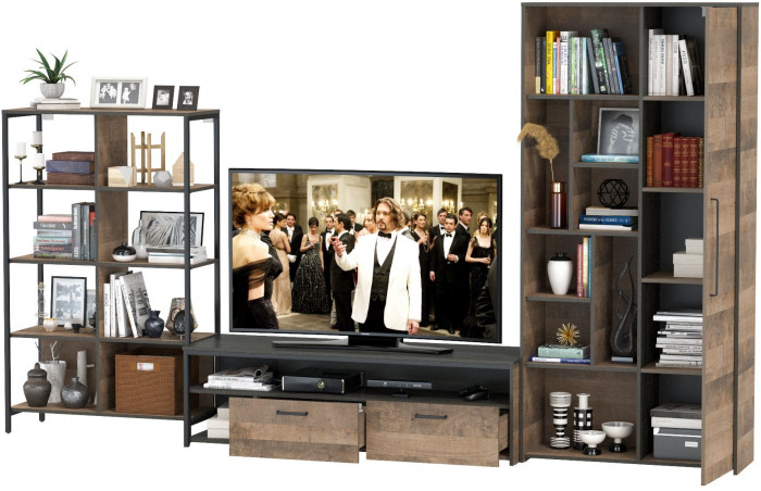 Трувор Гостиная 072, цвет дуб гранж песочный/интра, ШхГхВ 332,8х45,4х194,2 см., универсальная сборка