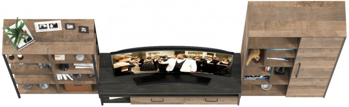 Трувор Гостиная 072, цвет дуб гранж песочный/интра, ШхГхВ 332,8х45,4х194,2 см., универсальная сборка