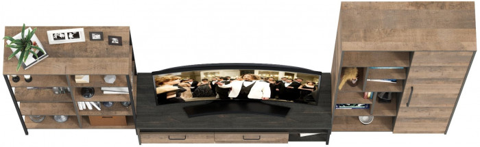 Трувор Гостиная 072, цвет дуб гранж песочный/интра, ШхГхВ 332,8х45,4х194,2 см., универсальная сборка