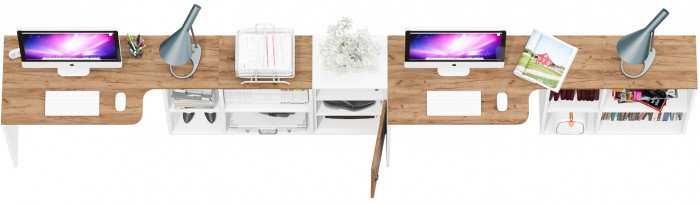 Лидер-8 Стол + Стол + Тумба МД 3.19, цвет белый шагрень/крафт золото, ШхГхВ 370х50/30х75 см. или 230х50/120х75 см., НЕ универсальная сборка