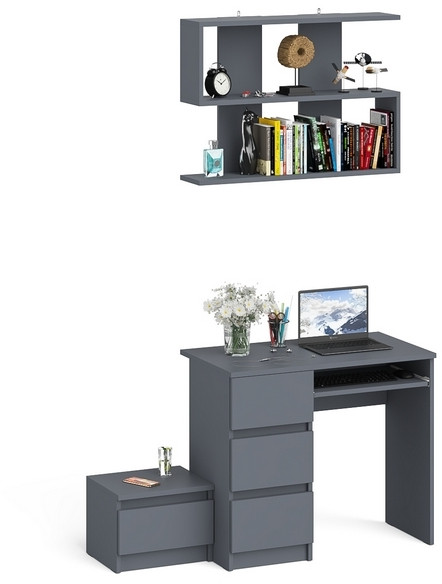 Мори компьютерный стол МС-6 левый + Тумба ТМП400.1 + Полка 900, графит