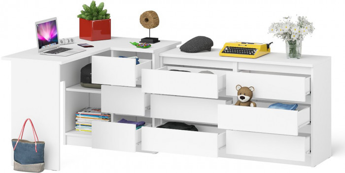 Мори Стол компьютерный МС-16 правый + Комод МК1200.6, цвет белый, ШхГхВ 244,8х84,9х76,6 см., выдвижные ящики справа, НЕ универсальная сборка