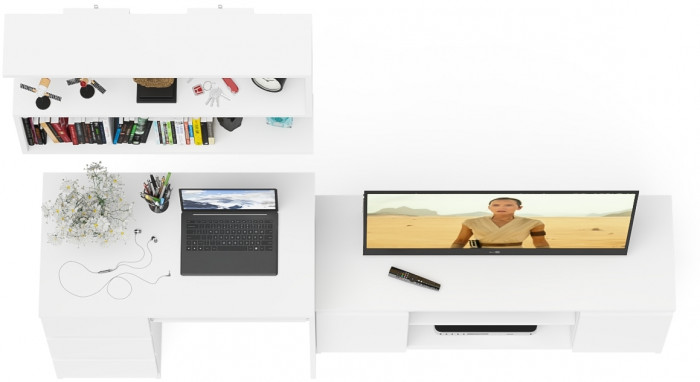 Мори Стол компьютерный МС-6 левый + Тумба МТВ1200.1 + Полка 900, цвет белый, ШхГхВ 210,4х50х209,6 см., НЕ универсальная сборка