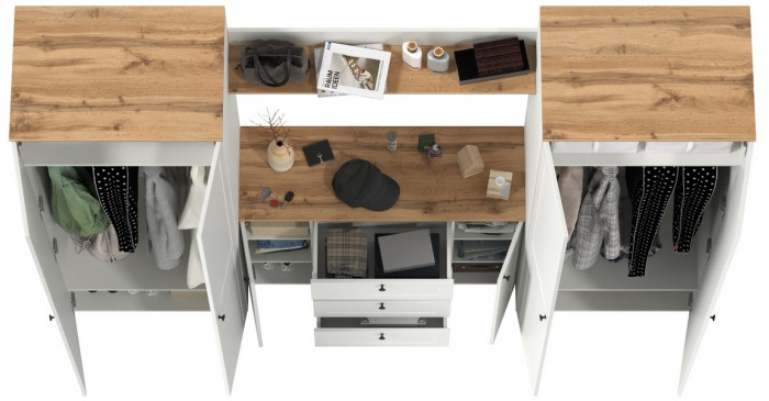 Остин Прихожая 73, белый шагрень/дуб крафт золотой