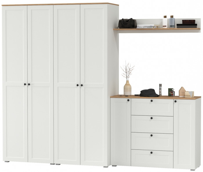 Остин Прихожая 73, белый шагрень/дуб крафт золотой