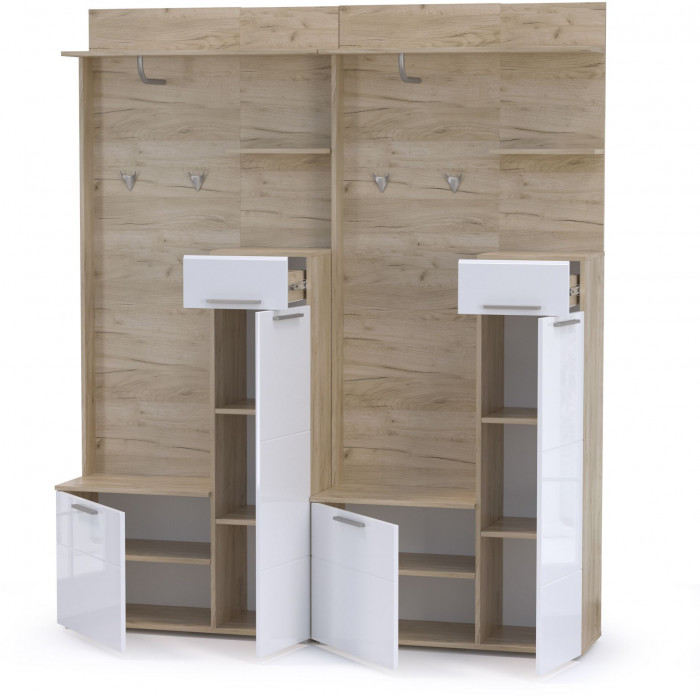 Лайн Прихожая № 02, дуб крафт серый/фасады МДФ белый глянец