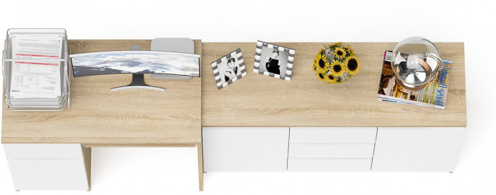 Мори Стол компьютерный МС-1 левый + Комод МК1200.3, цвет дуб сонома/белый, ШхГхВ 210,4х50х76,6 см., выдвижной ящик слева, НЕ универсальная сборка