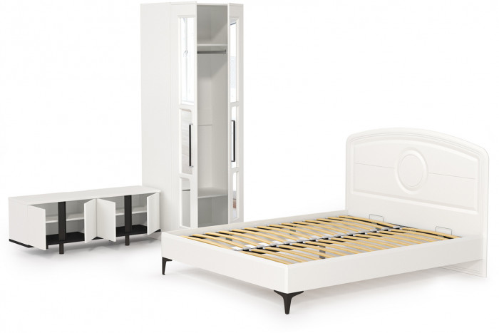 Валенсия Спальня № 25, цвет ЛДСП белый шагрень/чёрный/МДФ белый шагрень, ортопед есть, сп. м. 1600х2000 мм., б/м