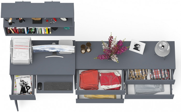 Мори Стол компьютерный МС-1 левый + Комод МК1380.6 + Полка 900, цвет графит, ШхГхВ 228х50х209,6 см., НЕ универсальная сборка