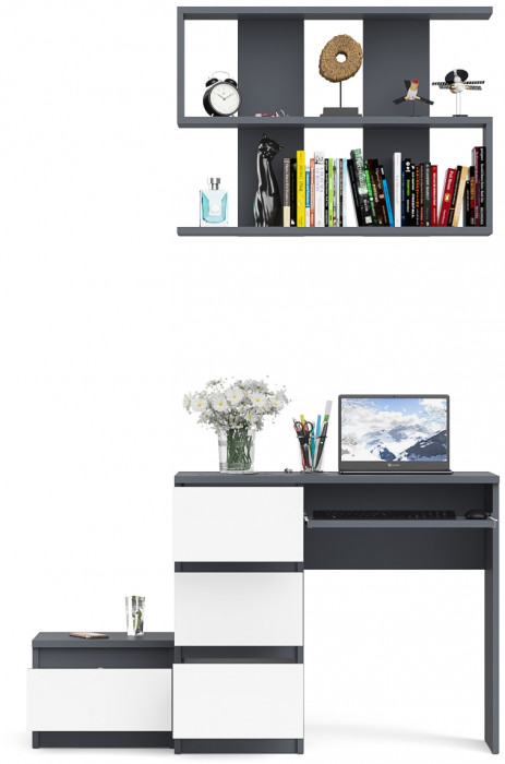 Мори компьютерный стол МС-6 левый + Тумба ТМП400.1 + Полка 900, графит/белый