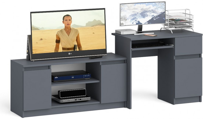 Мори Стол компьютерный МС-1 правый + Тумба МТВ1200.1, цвет графит, ШхГхВ 210,4х50х76,6 см., выдвижной ящик справа, НЕ универсальная сборка