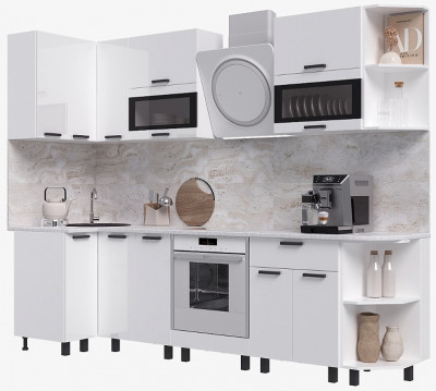 Кухня Техно 0,9*2,7м (490) Компоновка №2, Белый/Белый глянец