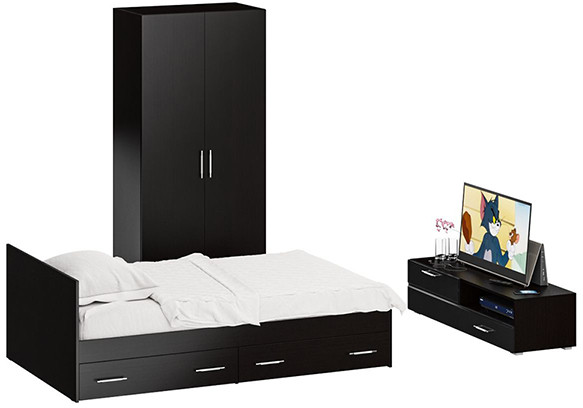 Спальня Стандарт 3-1200Я, венге/фасады ТВ тумбы МДФ чёрный глянец